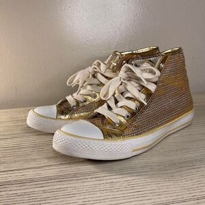 BLOSS Gold Sequin High Top Sneakers Fashion Sparkle Shoes‎ Women's